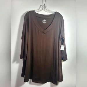 NWT truhearts brown v-neck tunic women's 1X  #2634